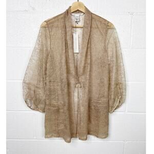 Diane von Furstenberg Top Brady Sheer Lace Jacket 8 Ivory Gold Metallic NEW